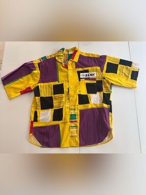 Vintage 80s Original Jams Surf Line Hawaii Patchwork Geometric Shirt L